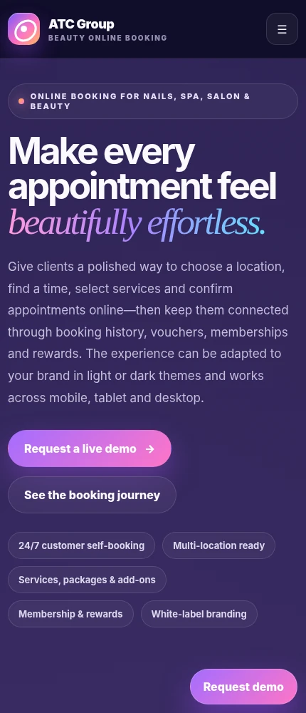 Beauty booking mobile preview