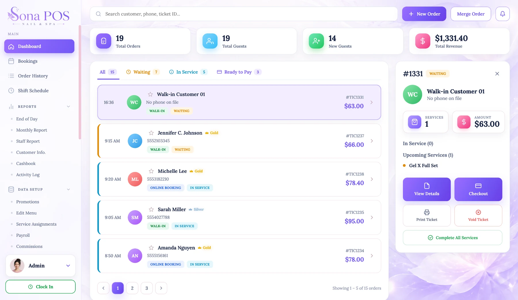 Light theme beauty POS dashboard