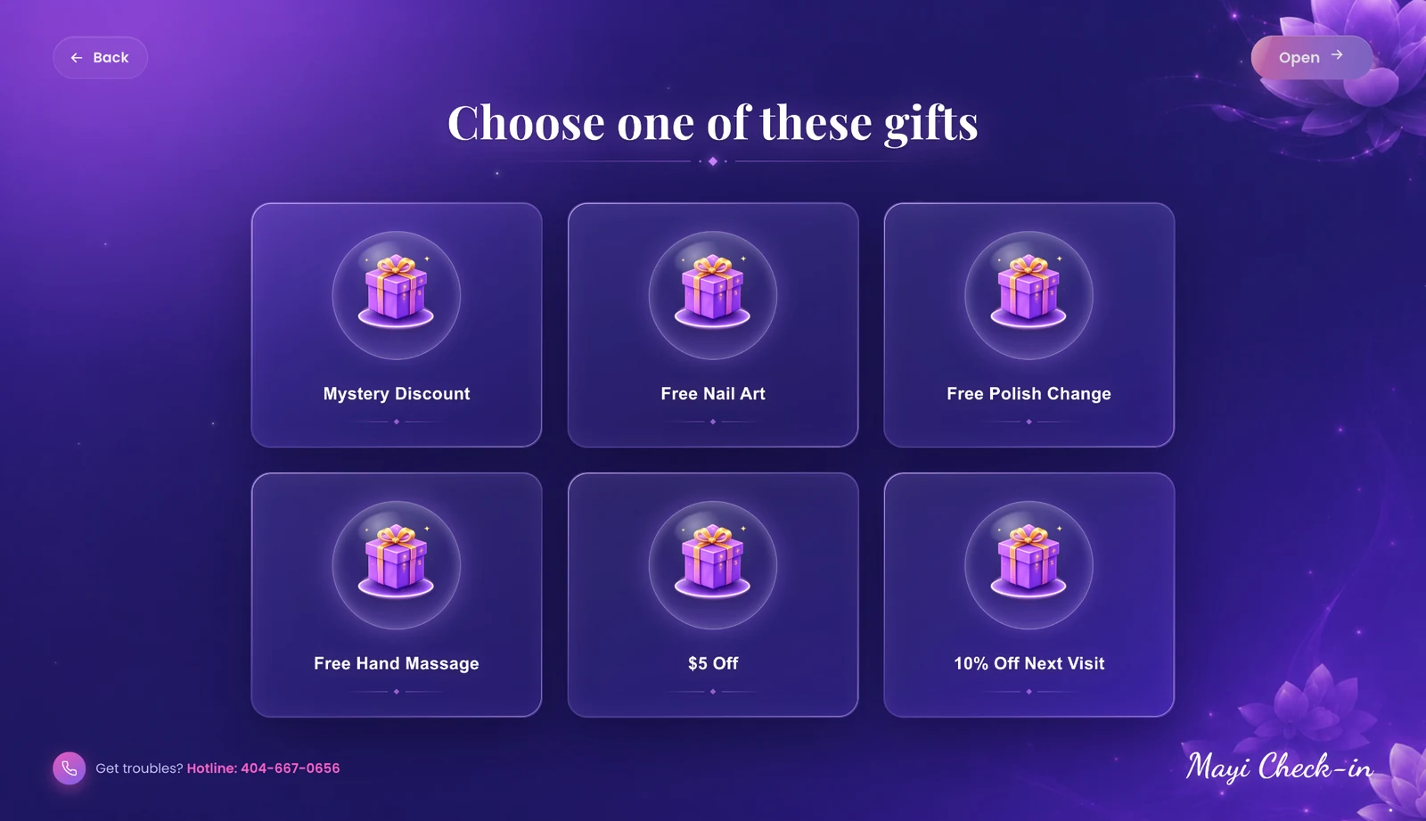 Customer gift selection screen