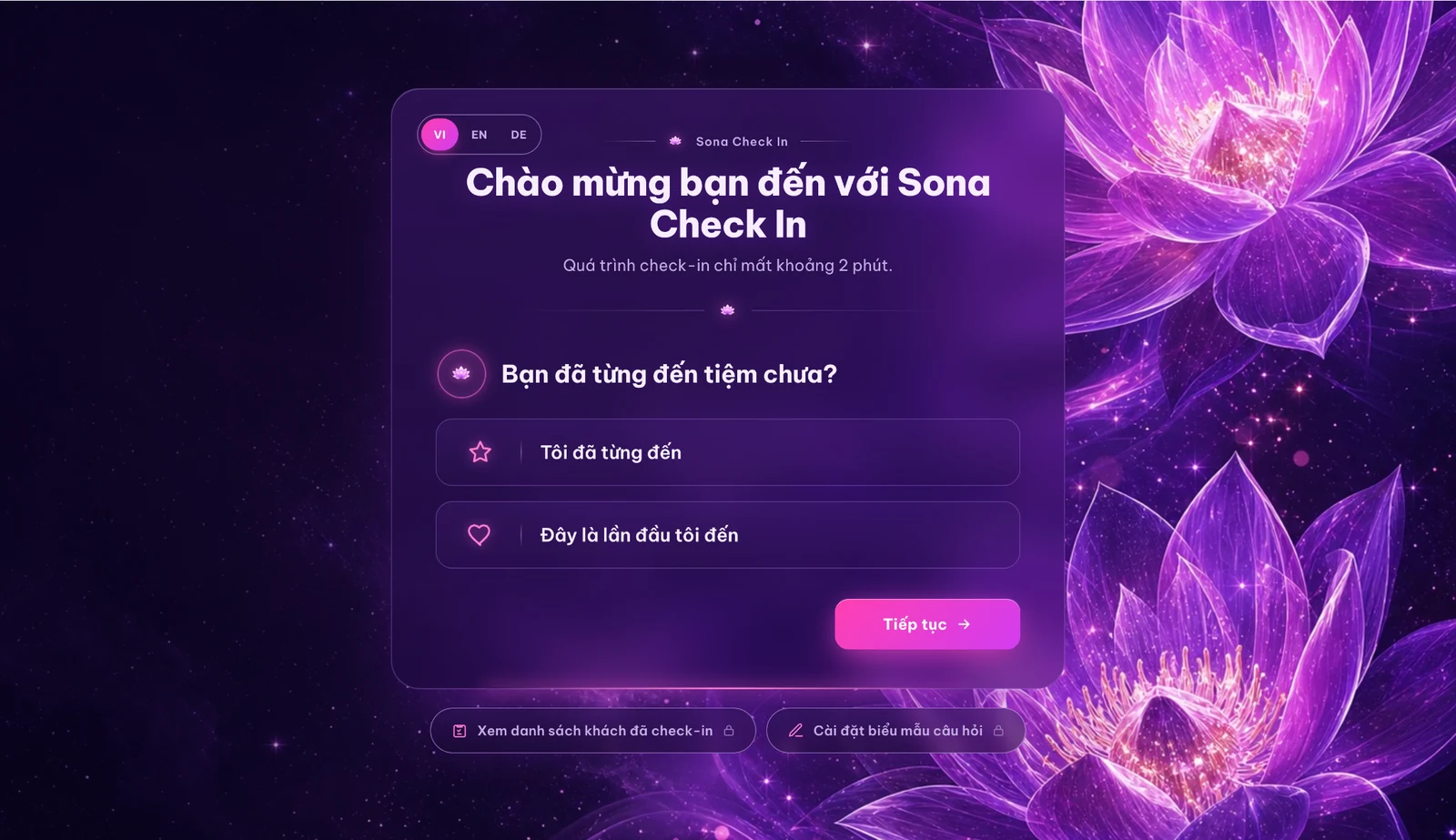 Vietnamese branded customer check-in screen