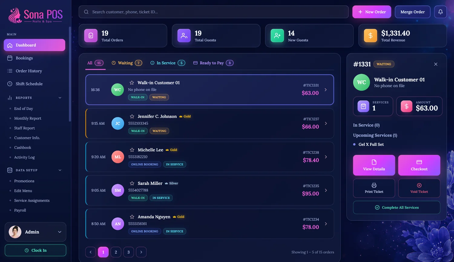 Beauty POS dashboard for nail salon, spa and salon businesses