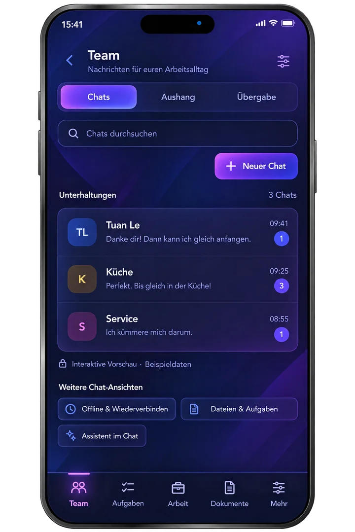 Steuer and DATEV team app in German on a mobile phone