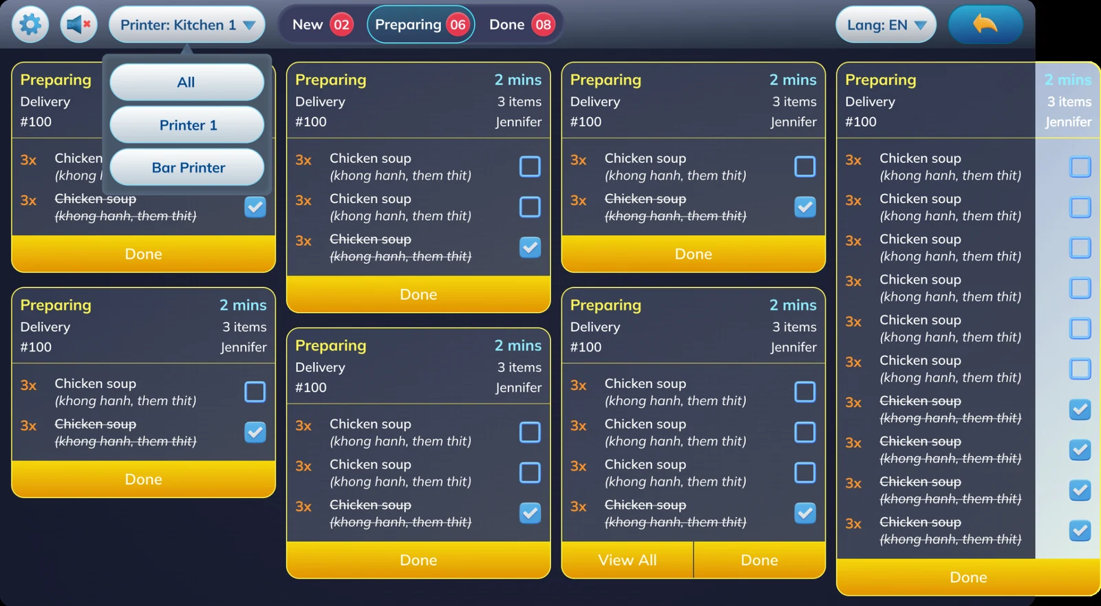 Kitchen display system screenshot