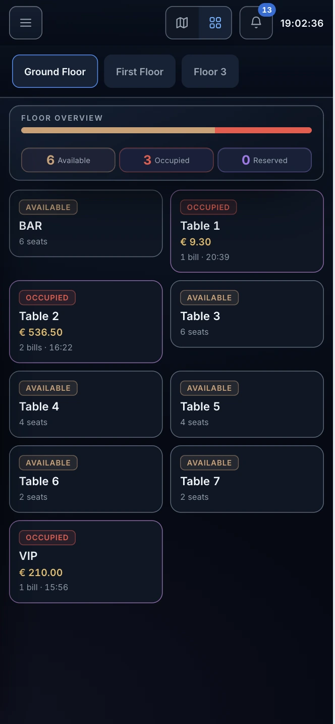 Sono POS — Mobile table list